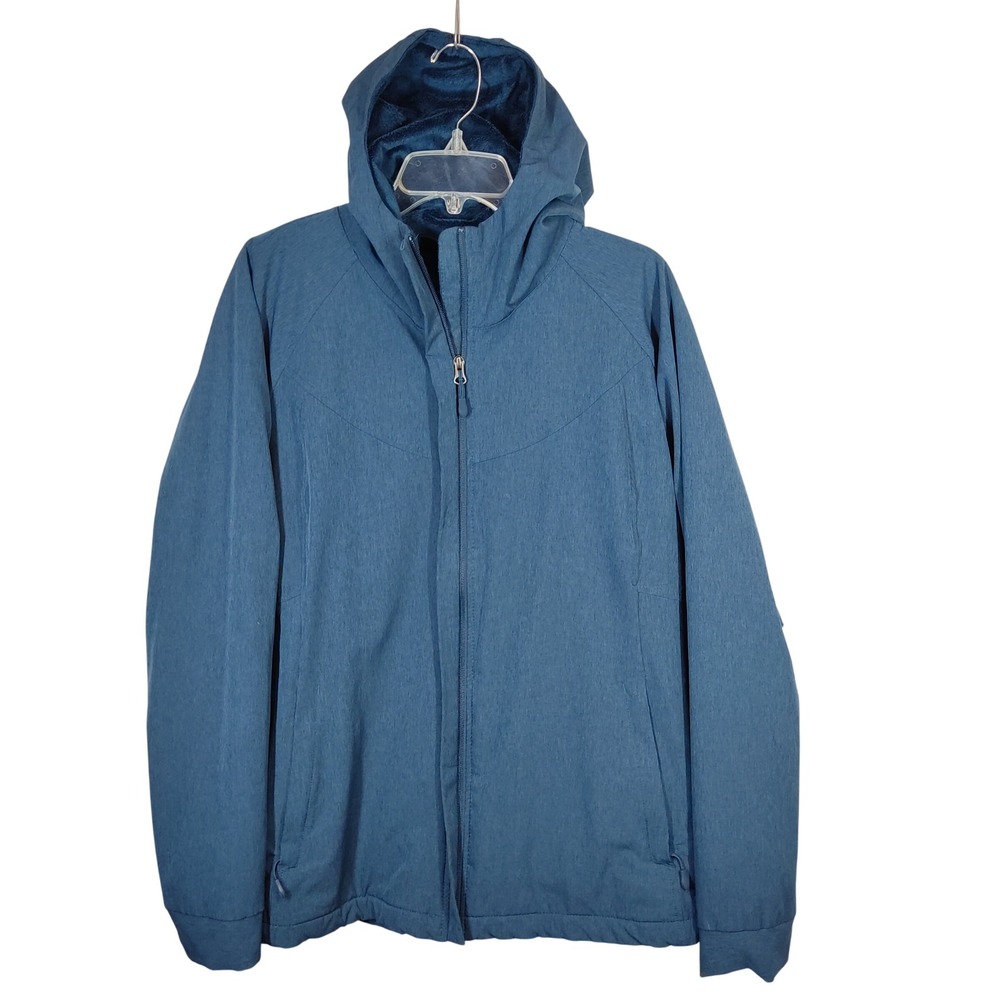 Kirkland Softshell Jacket Womens XXL Blue Faux Fur Lined Hooded Full Zip Outdoor